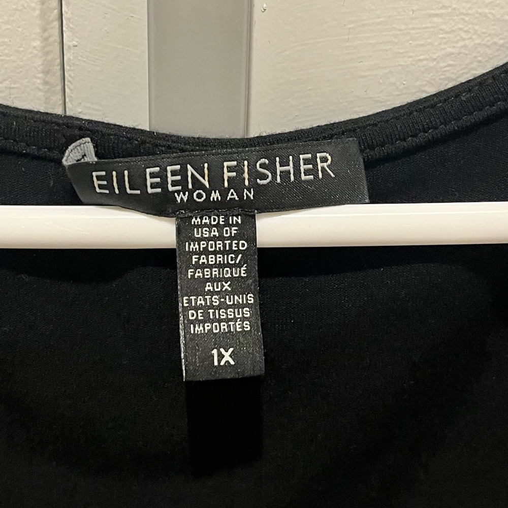 Eileen Fisher Black Women's Stretch Crewneck dress with lace trim - Picture 3 of 10